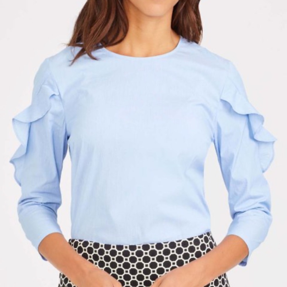 J. McLaughlin light blue ruffle three-quarter sleeve Baylee top